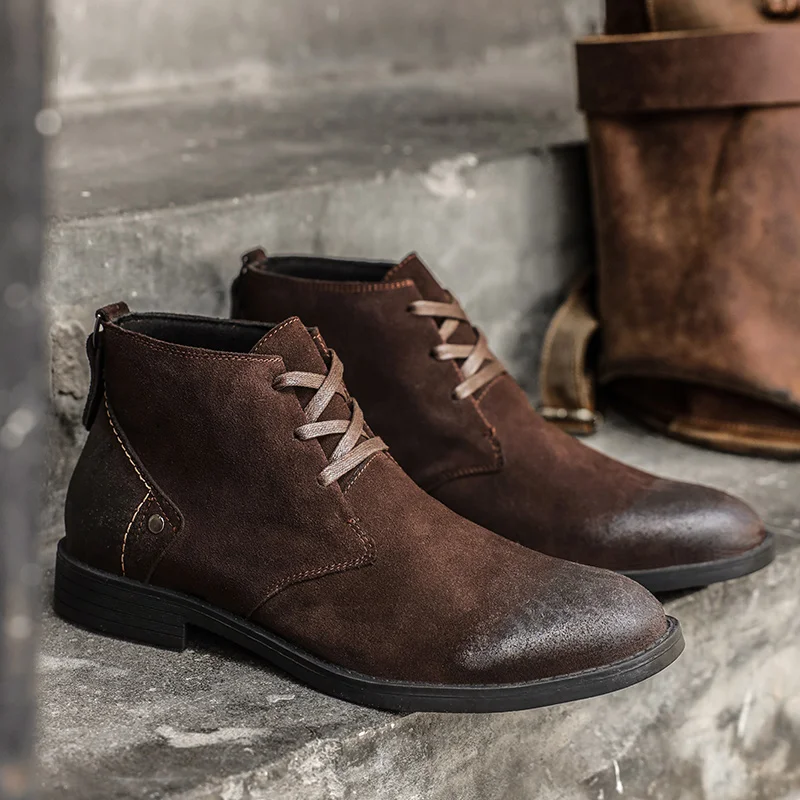 Men'S Shoes Zipper - Bottines en daim de vache faites