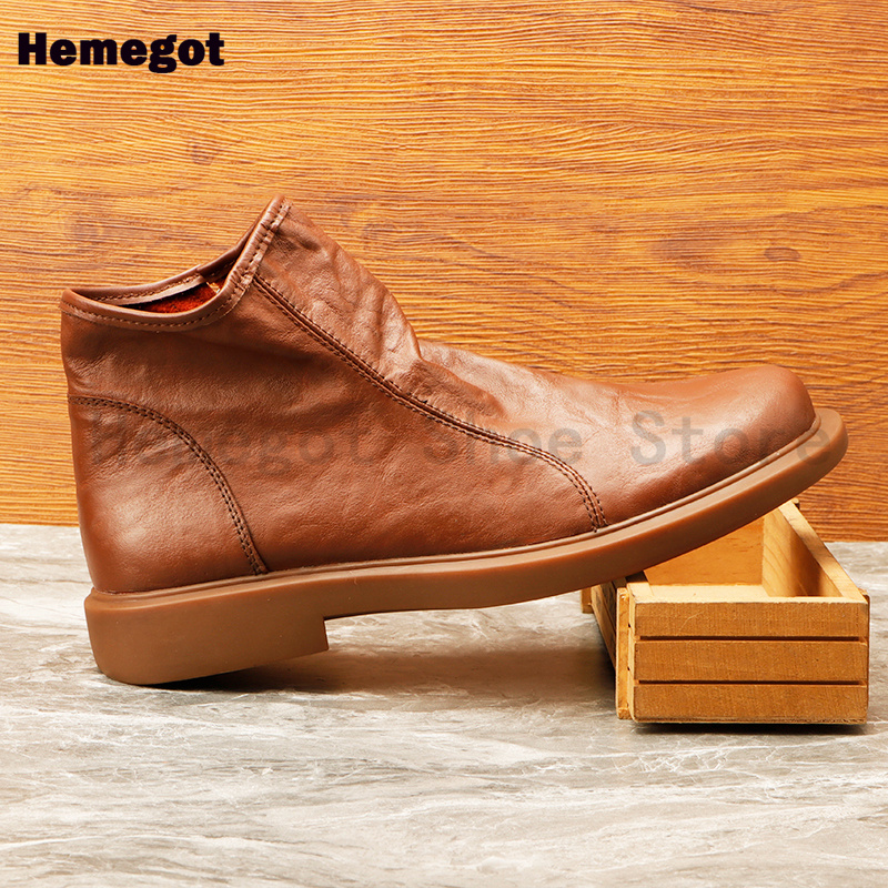 Men'S Shoes Zipper - Bottes en cuir marron/noir pour hommes,