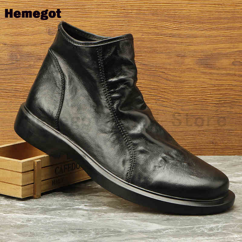 Bottes en cuir marron/noir pou - Men'S Shoes Zipper avis et prix
